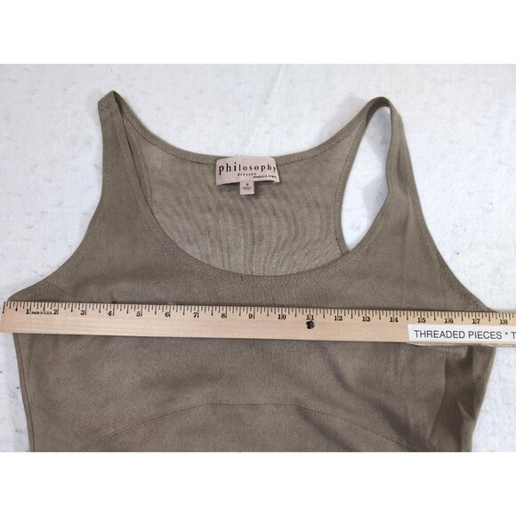 Philosophy Faux Suede Sheath Dress Womens 6 Tan Sleeveless Stretch Night Out - Picture 7 of 8